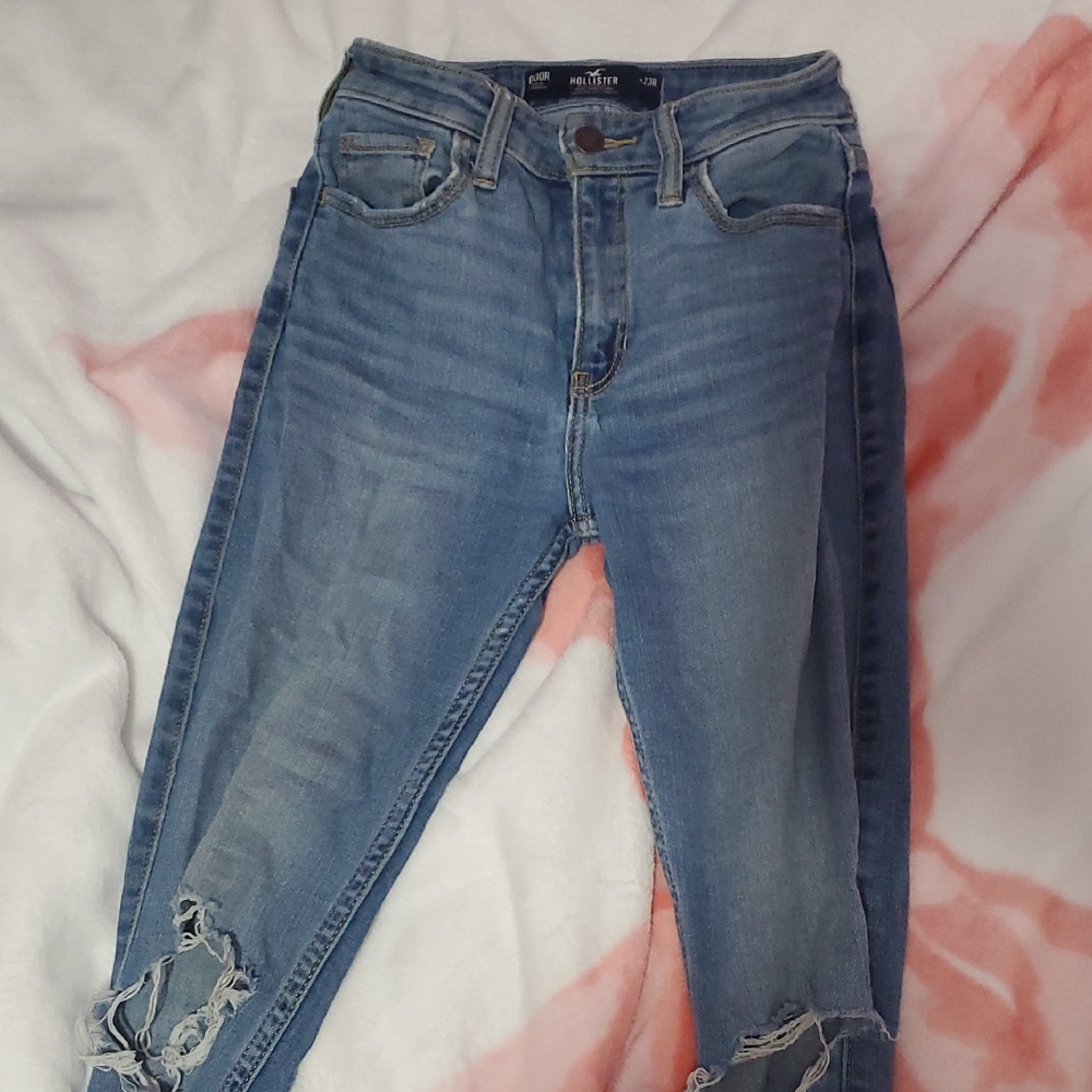 Hollister Blue Skinny Jeans Distressed Cotton